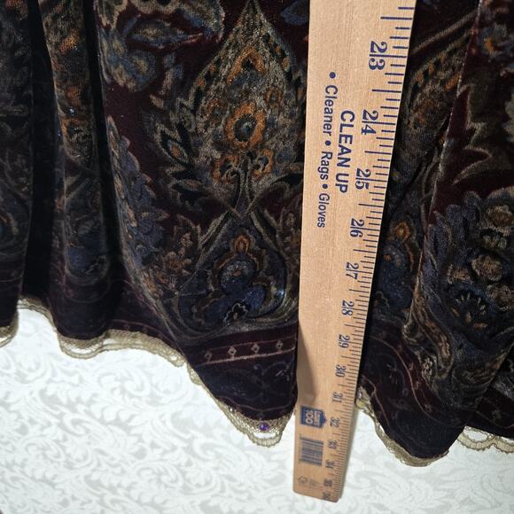 VTG ICE Velvet Maxi Skirt sz 8 Multicolor Dark Floral Tiered Lace Accent Boho - Picture 15 of 16